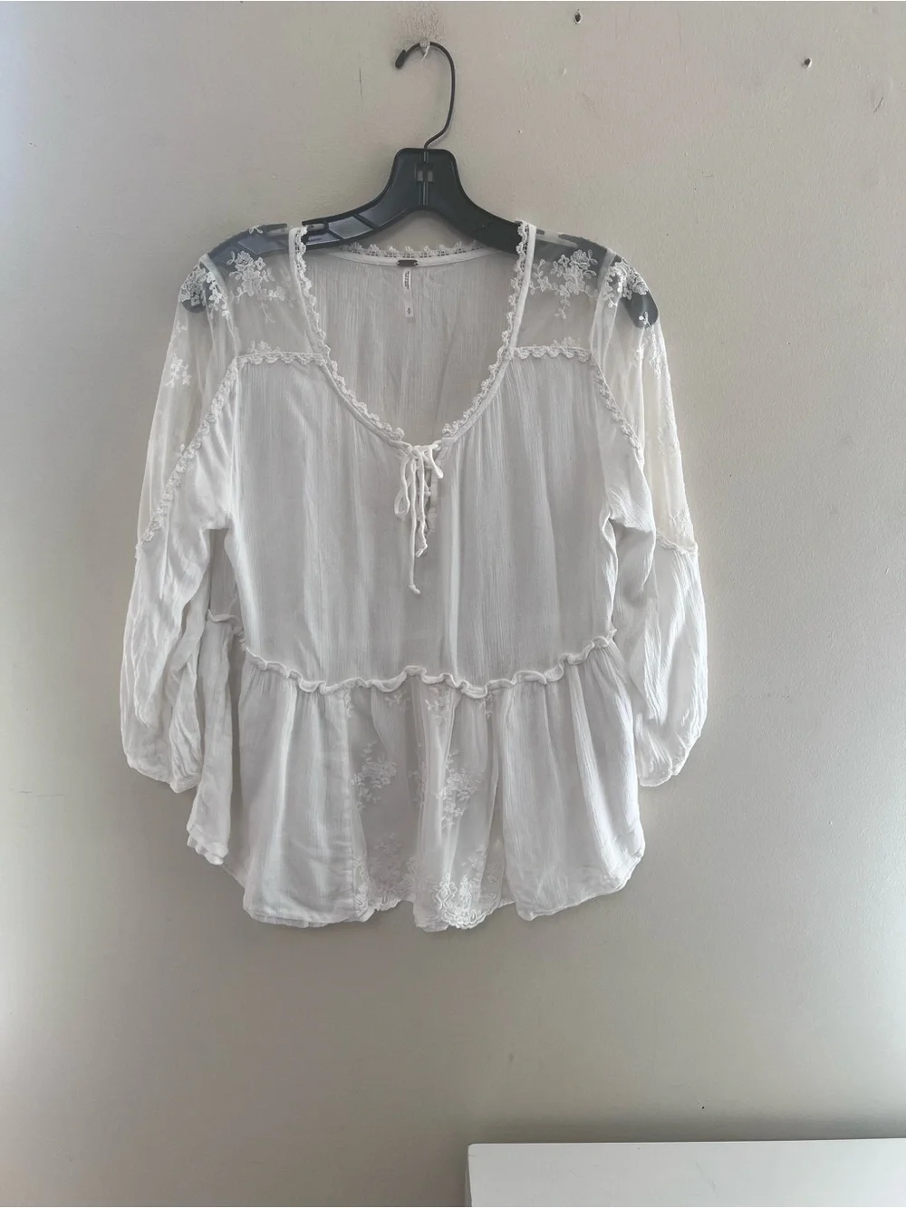 Free People White Embroidered Peasant Top